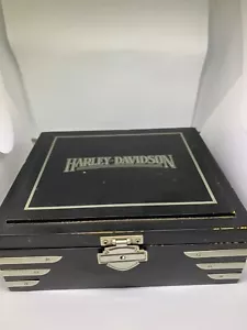 vtg harley davidson bulova folding desk clock quartz black wood - Picture 1 of 3