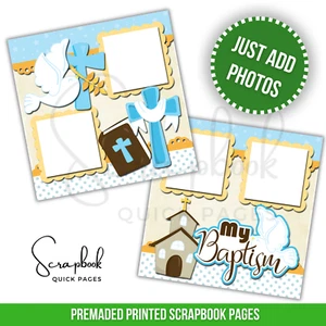 Baptism Boy Scrapbook Pages Blue PRINTED Premade Scrapbook Quick Pages 122 - Imagen 1 de 8