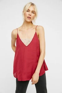 NWT FREE PEOPLE Small Deep V Bandeau Cami Crimson - Picture 1 of 4