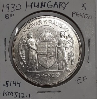 1930 Hungary 5 Pengo Silver Coin of 10th Anniv of Regency of Admiral Horthy  EF - Image 1 of 2