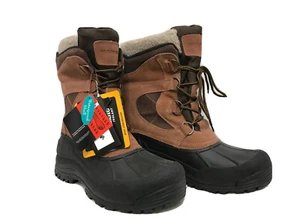 Men's Weatherproof Snow Boot Size 12M Two Tone Brown/Black Faux Fur Waterproof - Picture 1 of 11