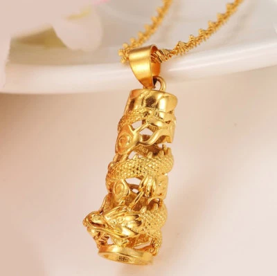 18K Gold Filled Over Sterling Silver Womens 18" Dragon Pendant Chain Necklace - Image 1 of 4