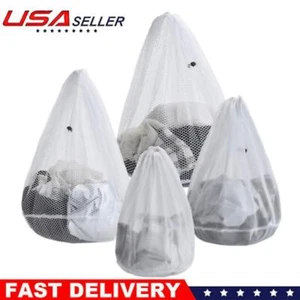 4Pcs Heavy Duty Laundry Bag Large Mesh Wash Clothes With Drawstring Top Closure - Picture 1 of 7