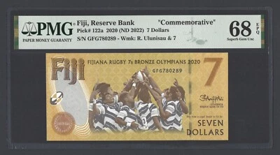 Fiji 7 Dollars 2020 (ND 2022) P122a "Commemorative" Uncirculated Grade 68 - Image 1 of 2