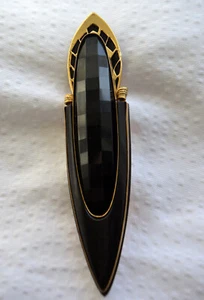 Prendedor/broche artesanal de colección mezclado resinas facetadas metales de oro ébano Art Deco artesanía LRG - Imagen 1 de 9