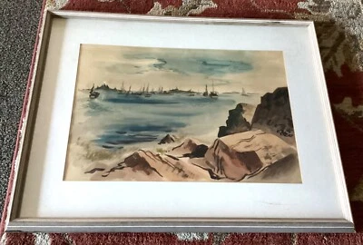 MILO WINTER JR-Original Signed & Dated Watercolor Sailboats & Rocky Coastal - Image 1 of 4