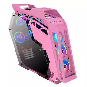 PC gaming case RGB Fans mATX Tower PC Gaming Case Open Computer x3 PINK - Picture 1 of 13