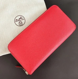 Cartera Larga HERMES Azap Todo Cuero Rojo Veau Epsom Cremallera Alrededor - Imagen 1 de 11