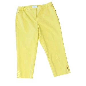 Pantalone Capri RAFAELLA Curvy Cropped Taglia 14 Giallo Bottone Accento Elasticizzato - Foto 1 di 5