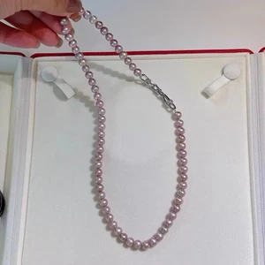 gorgeous  6-7mm south sea round lavender pearl necklace17inch  925s(T) - Picture 1 of 3