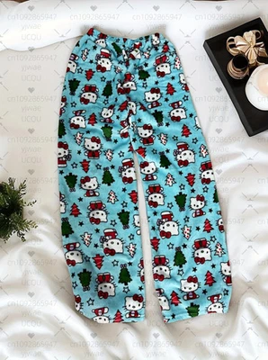 SANRIO 2025 Winter Frauen Hallo Kitty Weihnachtsbaum Plüsch Pyjama Hosen Weiche Hosen N
