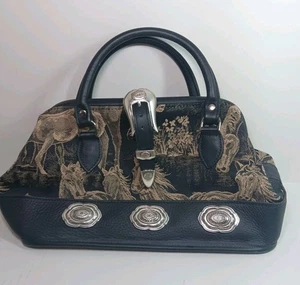 Borsa a mano arazzo cavallo equitazione vintage nero marrone coccodrillo argento cuori  - Foto 1 di 7
