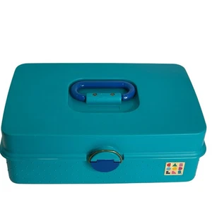 Caja de almacenamiento artesanal de maquillaje plana grande vintage Caboodles 2710 verde azulado con interior azul - Imagen 1 de 7