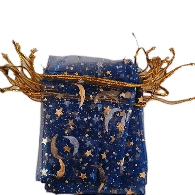 10 Moon Star Organza Gift Bags Wedding Jewelry Drawstring Xmas-3.54" x 2.76" Blu - Image 1 of 2