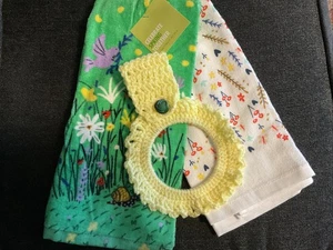Schnecke, Bienen und Vögel Küchen-/Geschirrtücher mit Häkelringhalter (3 tlg Set) - Bild 1 von 2