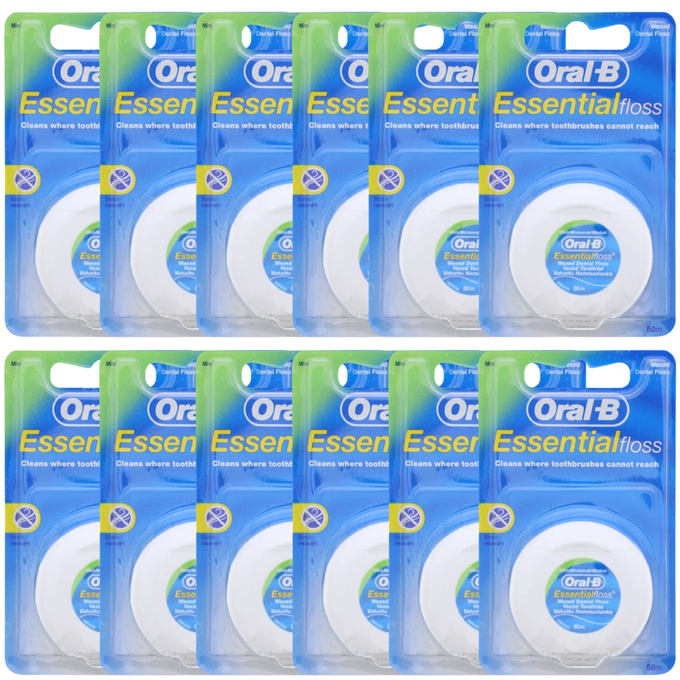 12 x Oral-B Essential Floss hilo dental menta encerada 50 m cada uno