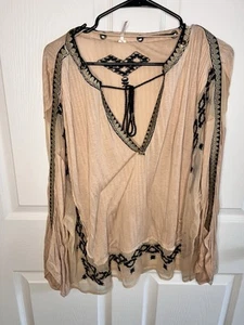 Free People Eden Boho besticktes Top M hellbraun Hippie Bauer Cowgirl Western - Bild 1 von 8