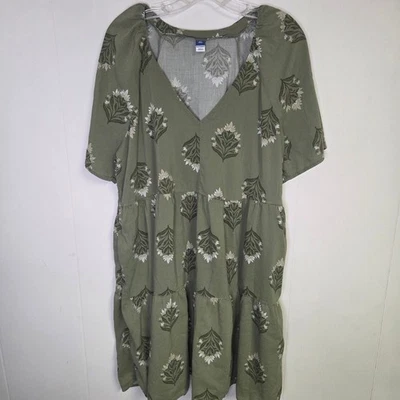 Old Navy Olive Green Short Sleeve Floral Dress Size XL Tall - Image 1 of 4