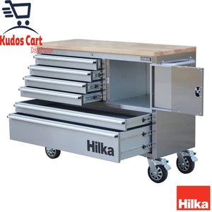 Hilka 48" 6 cajones de acero inoxidable gabinete de herramientas almacenamiento encimera de madera de alta resistencia  - Imagen 1 de 9
