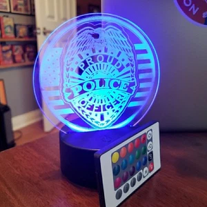 Gift For Police Officer Badge Flag LED Neon Light Sign 16 Color w/Remote Decor - Picture 1 of 5