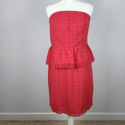 Vestido Allen Schwartz Sin Tirantes Peplum Talla 14 Rosa Ojales Primavera Pascua Foto 1 de 4