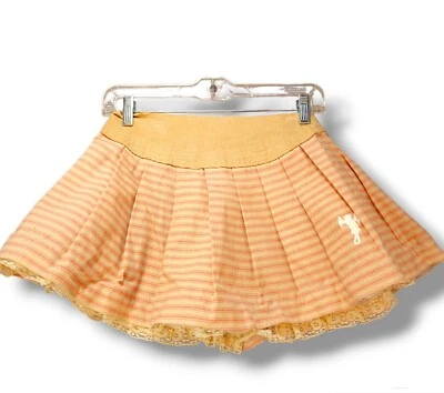Lace Corduroy Mini Skirt Sz S W27" Tan Pink & Cream She Devil Logo Stripes Lined - Image 1 of 4
