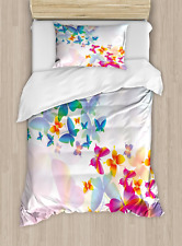 Butterfly Duvet Cover Set, Colorful Flying Butterflies Graphic Print Supernatura