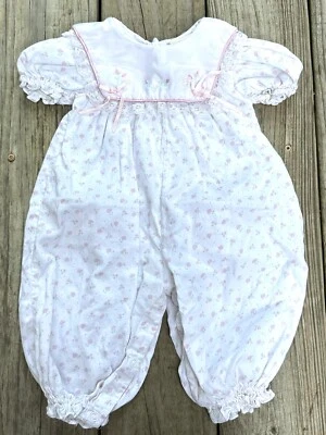 Mono Vintage Baby Togs Niñas Rosa Blanco Floral Encaje Mameluco Talla 3-6 Meses Foto 1 de 4