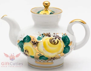 Russian Imperial Lomonosov Porcelain Teapot coffee server gold plated 280ml - Picture 1 of 6