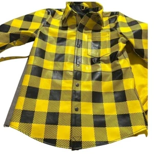 Camisa de hombre de cuero gay policía mangas completas piel de cordero real color amarillo y negro - Imagen 1 de 5