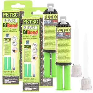 2x PETEC POWER BIBOND 2K HOCHLEISTUNGS KLEBSTOFF 24 ml extrem starker KLEBEKRAFT - Bild 1 von 5