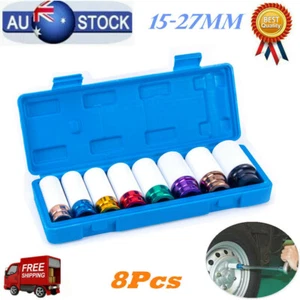 8Pcs Drive Wheel Protector Deep Impact Sockets 1/2" Thin Wall Lug Nut Socket Set - Picture 1 of 8