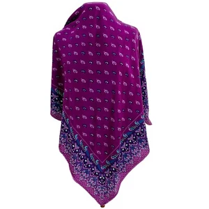 ORLANDO VALENTINO PAISLEY BOHEMIAN PURPLE SQUARE silk scarf 35/34 in #a22 - Picture 1 of 2