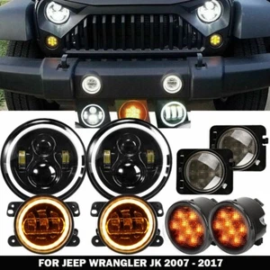 for Jeep Wrangler JK JKU 7" LED Headlights 4" Fog Turn Fender Lights Combo Kit - Picture 1 of 12
