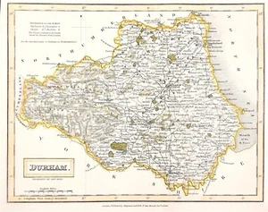 map County Durham by Sidney Hall fine detail engraved with hand colour 1830 - Picture 1 of 3