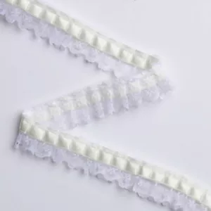 Ruffled Ivory Ribbon on White Lace: 25 Yards x 3/4-inch Trim for Crafts, Sewing+ - Picture 1 of 3
