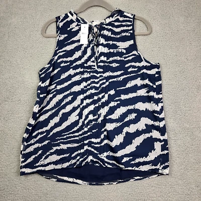 Blusa LOFT Feminina Média Estampa de Zebra Babado Pintucked Gravata Decote Concha Nova Com Etiqueta - Imagem 1 de 4
