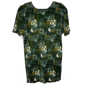 Superline Top Size Large Green Multicolored Abstract Short Sleeve Blouse - Picture 1 of 8