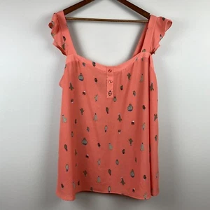 Torrid 4 Tank Top Womens Coral Cactus Print Ruffle Sleeveless Scoop Neck Plus 4X - Picture 1 of 11
