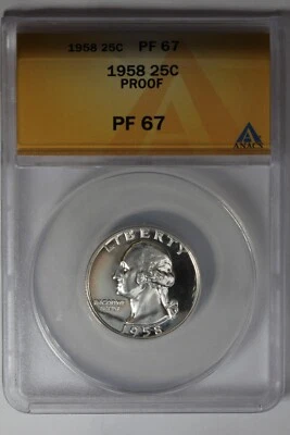 1958  .25  ANACS  PF67   PROOF    Washington Quarter, Silver 25 Cents - Image 1 of 2
