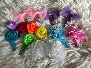 Hair Clip Set Flowers and Tulle Bows - Lot of 14 - Picture 1 of 4
