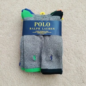 NWT Polo Ralph Lauren Sz: 10-13 6 Pack Gray Crew Technical Sport Socks Cotton - Picture 1 of 2
