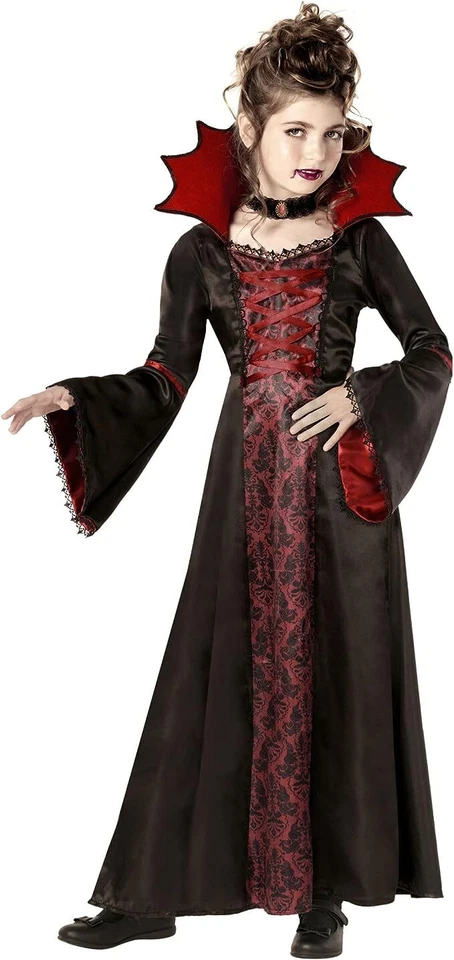 Deluxe Girls Vampire Costume Kids Gothic Royal Vampiress Dracula Dress Halloween - Image 1 of 4