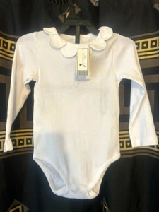 NWT ! Jacadi Aubane White Cotton Long Sleeve One Piece Paris ~ Sz. 36mos - Picture 1 of 10