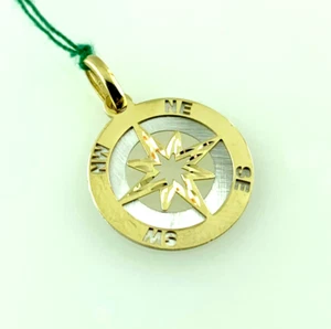 GOLD ANHÄNGER 18KT KREUZ DER WINDE CHARMS KOMPASS ANHÄNGER MEDAILLE ZWEIFARBIG - Bild 1 von 5