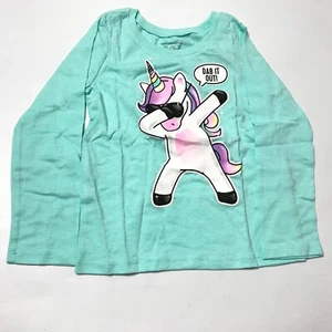 The Children’s Place Girl's Unicorn Shirt Size 3T Blue Green Longsleeve Top New - Picture 1 of 4