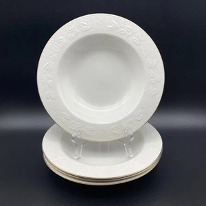 RARE- SET OF 4 Libbey HOLLY Tableware Embossed White & Gold Soup Pasta Bowls - Picture 1 of 8