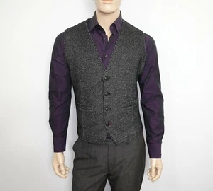 $355 Mason's Soft Check Vest in Grey/Black Size 42 Wool Blend - Picture 1 of 12
