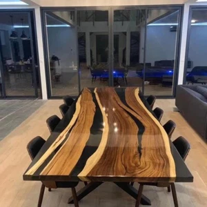 Black Epoxy Office Table | Rectangular Resin Wooden Desk | Handmade Furniture - Picture 1 of 8
