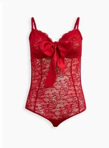 Torrid Underwire Tie Front Bodysuit Lace & Bow Red 4 4x 26 #A53114 - Picture 1 of 4